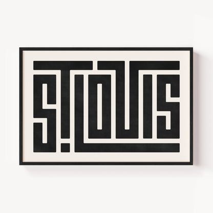 Modern Framed St. Louis Art - Black Typography Design on White Background