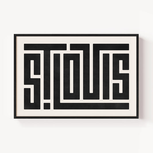 Modern Framed St. Louis Art - Black Typography Design on White Background