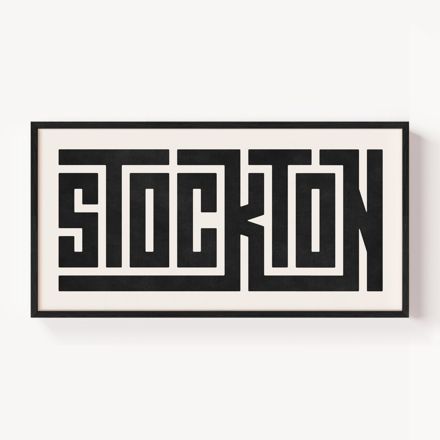 Modern Framed Stockton Art - Black Typography Design on White Background