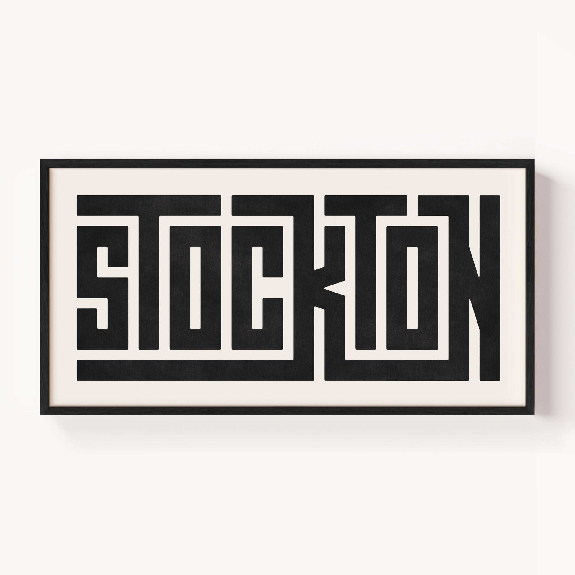 Modern Framed Stockton Art - Black Typography Design on White Background