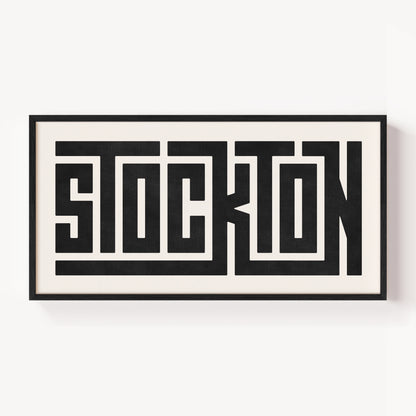 Modern Framed Stockton Art - Black Typography Design on White Background