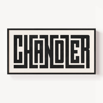 Modern Framed Chandler Art - Black Typography Design on White Background