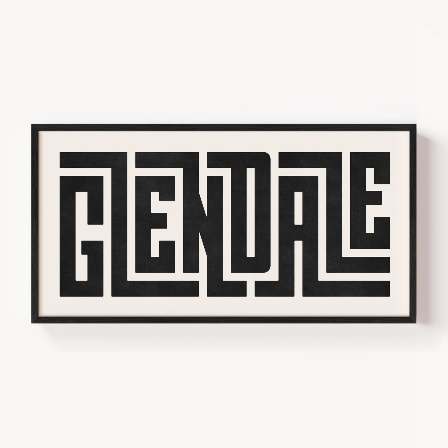 Modern Framed Glendale Art - Black Typography Design on White Background