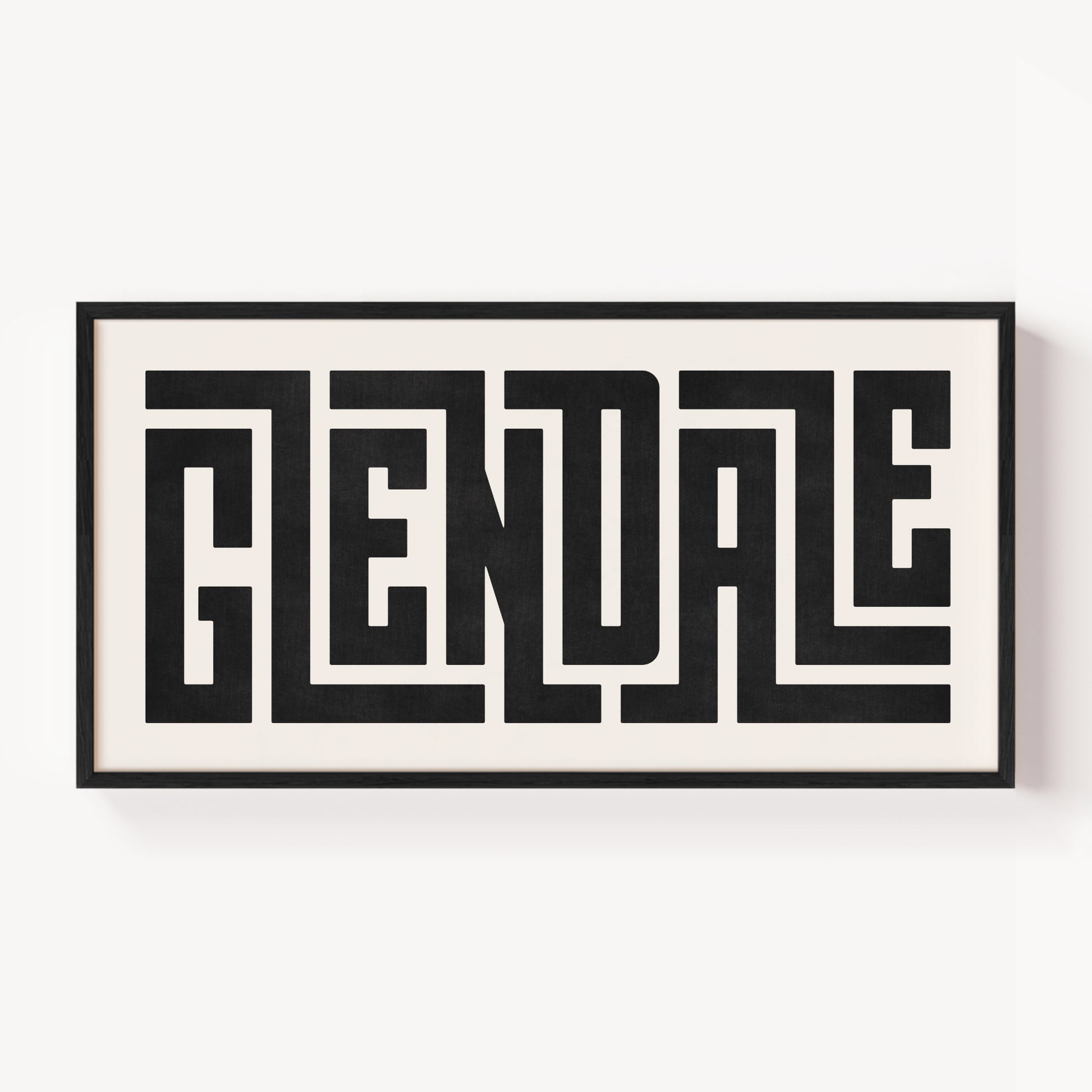 Modern Framed Glendale Art - Black Typography Design on White Background