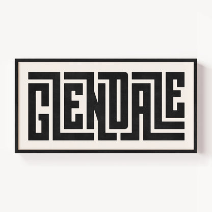 Modern Framed Glendale Art - Black Typography Design on White Background