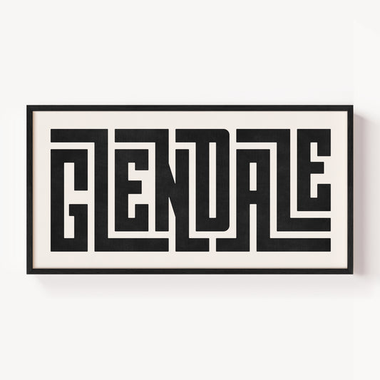 Modern Framed Glendale Art - Black Typography Design on White Background