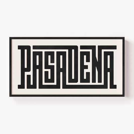 Modern Framed Pasadena Art - Black Typography Design on White Background