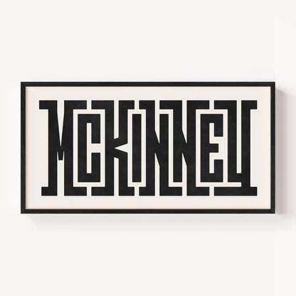 Modern Framed McKinney Art - Black Typography Design on White Background