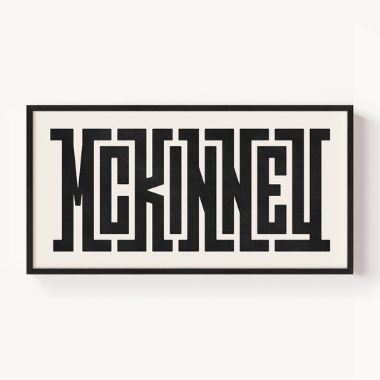 Modern Framed McKinney Art - Black Typography Design on White Background