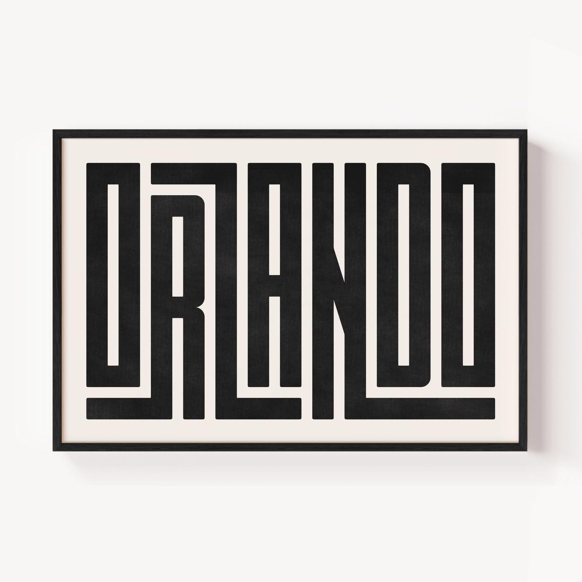 Modern Framed Orlando Art - Black Typography Design on White Background