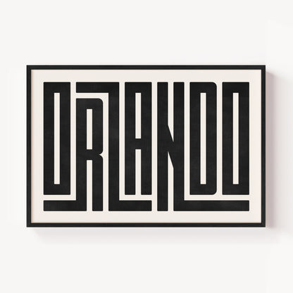 Modern Framed Orlando Art - Black Typography Design on White Background