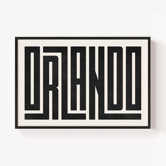 Modern Framed Orlando Art - Black Typography Design on White Background