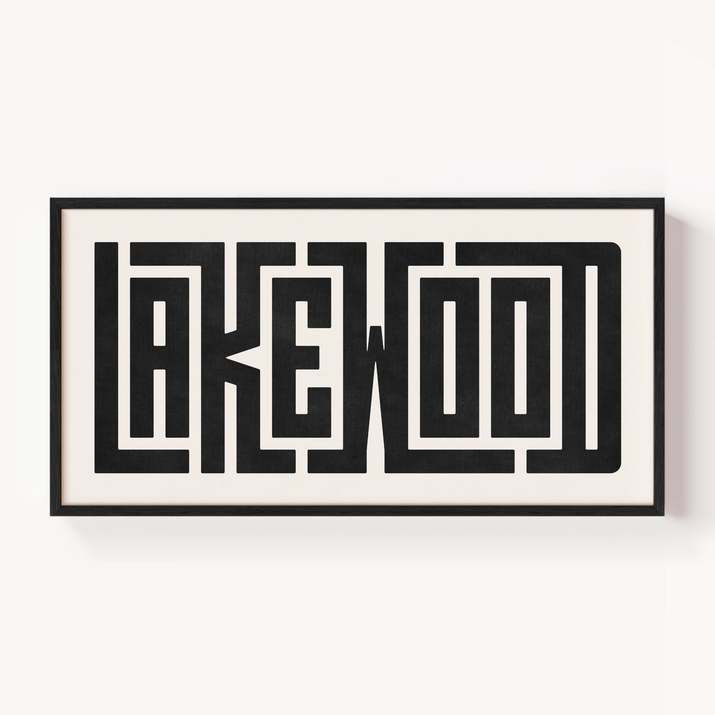 Modern Framed Lakewood Art - Black Typography Design on White Background