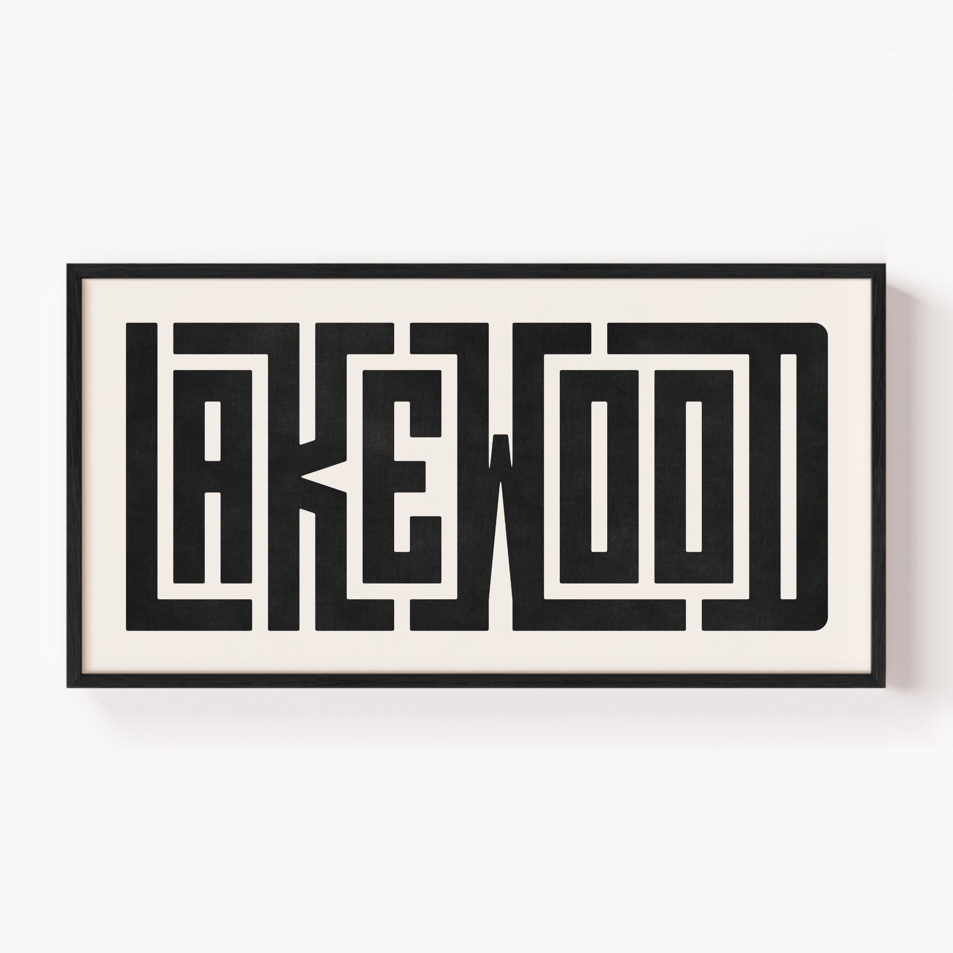 Modern Framed Lakewood Art - Black Typography Design on White Background