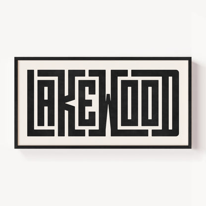 Modern Framed Lakewood Art - Black Typography Design on White Background