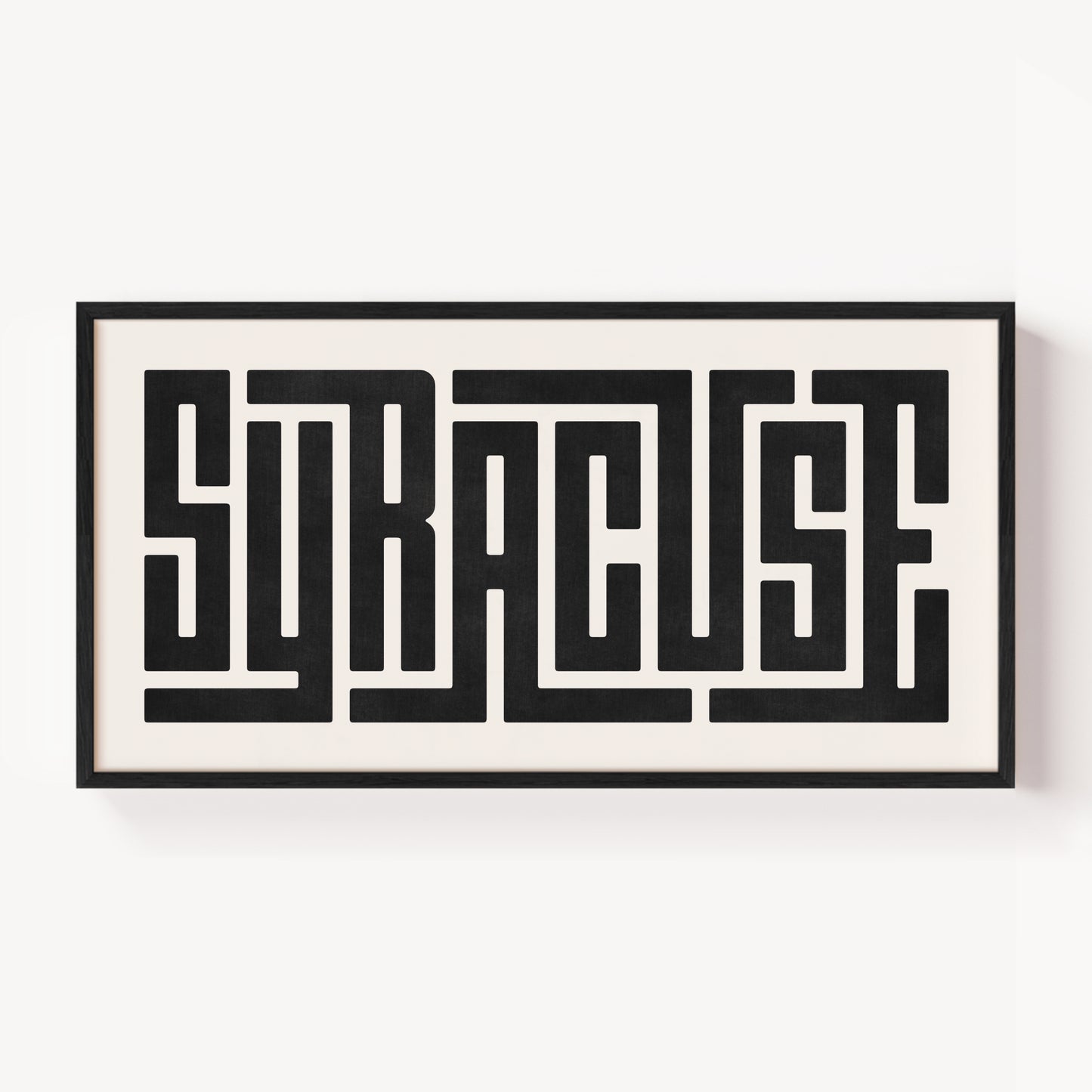 Modern Framed Syracuse Art - Black Typography Design on White Background