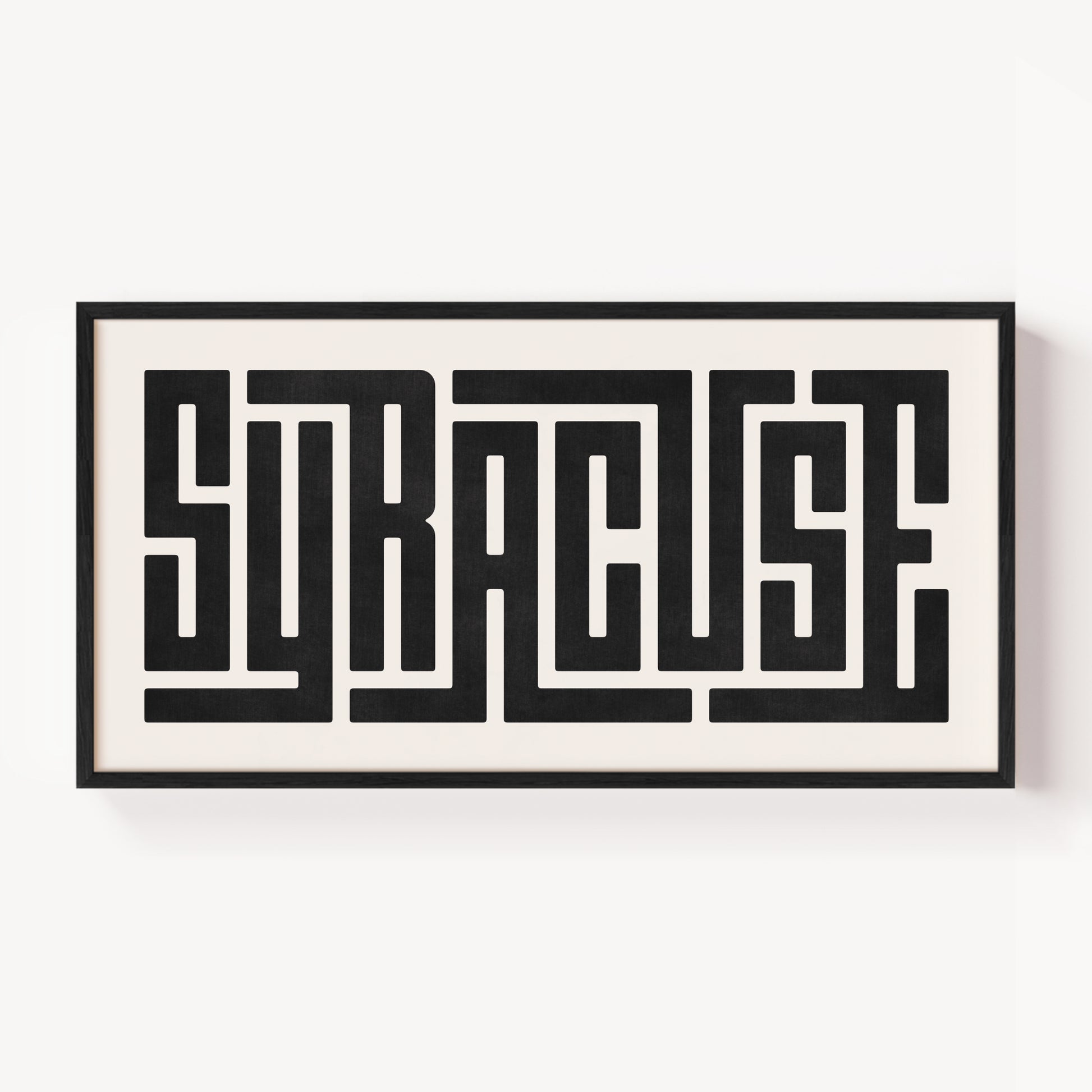 Modern Framed Syracuse Art - Black Typography Design on White Background