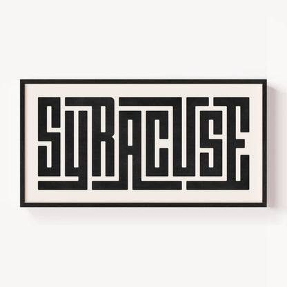 Modern Framed Syracuse Art - Black Typography Design on White Background