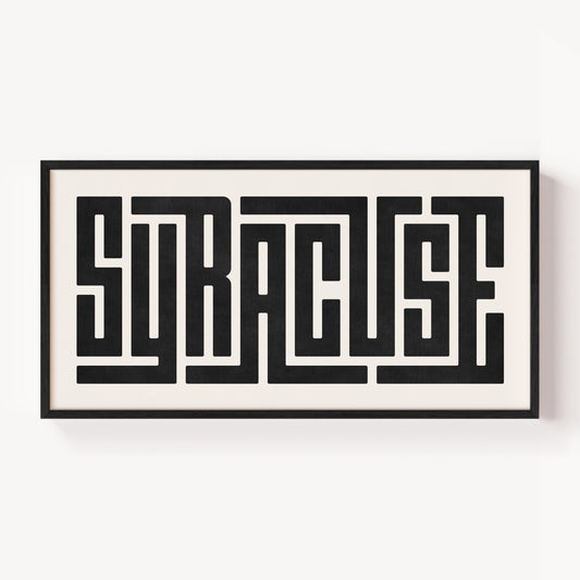 Modern Framed Syracuse Art - Black Typography Design on White Background