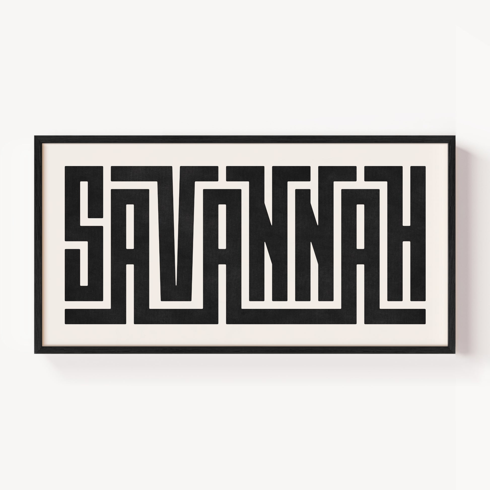 Modern Framed Savannah Art - Black Typography Design on White Background