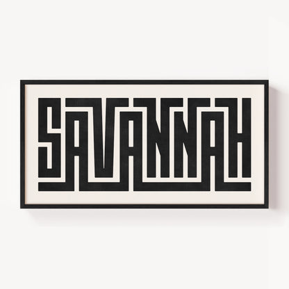 Modern Framed Savannah Art - Black Typography Design on White Background