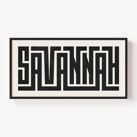 Modern Framed Savannah Art - Black Typography Design on White Background