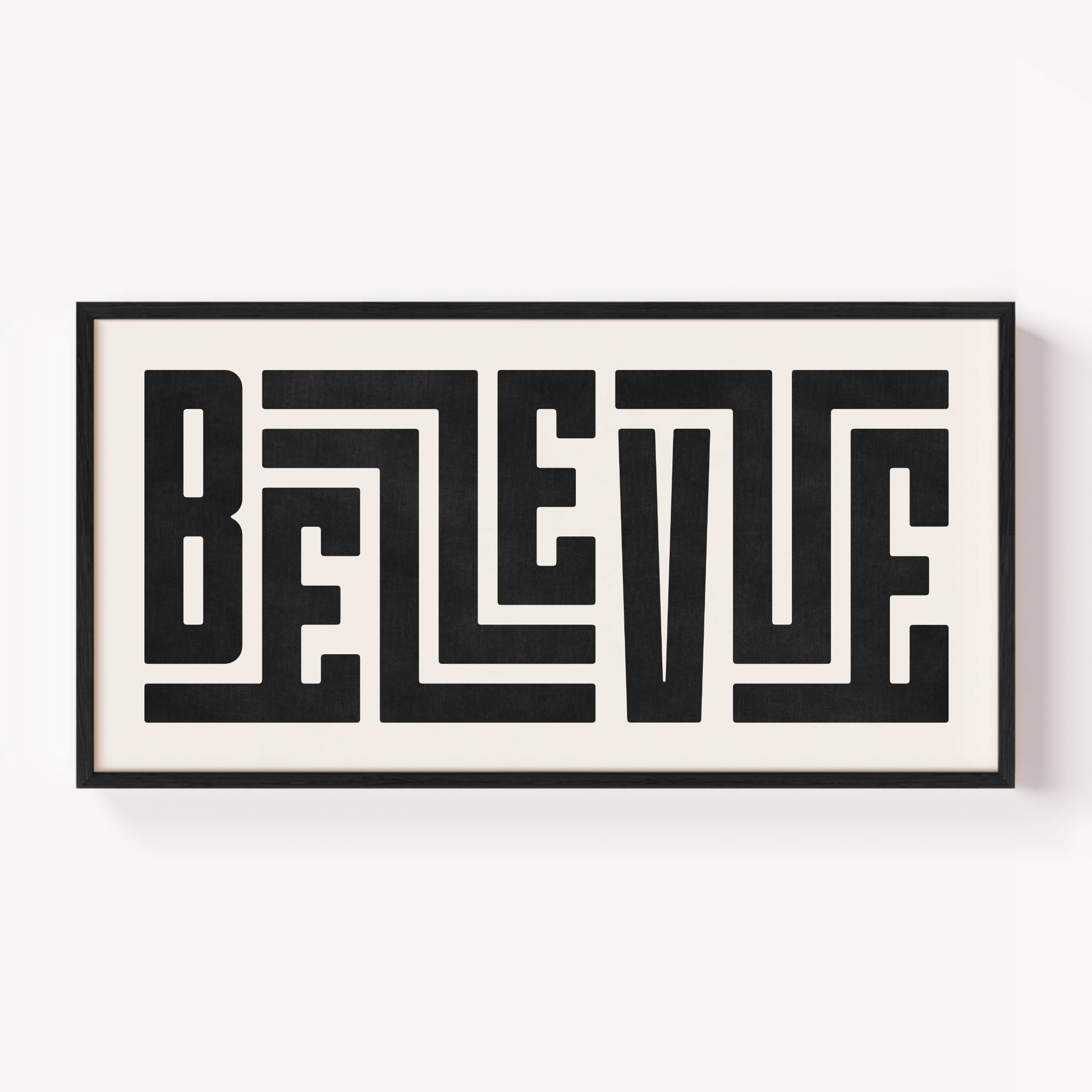 Modern Framed Bellevue Art - Black Typography Design on White Background