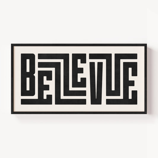 Modern Framed Bellevue Art - Black Typography Design on White Background