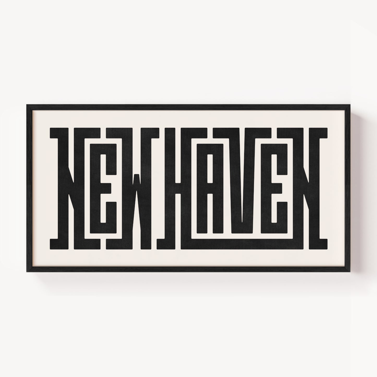 Modern Framed New Haven Art - Black Typography Design on White Background