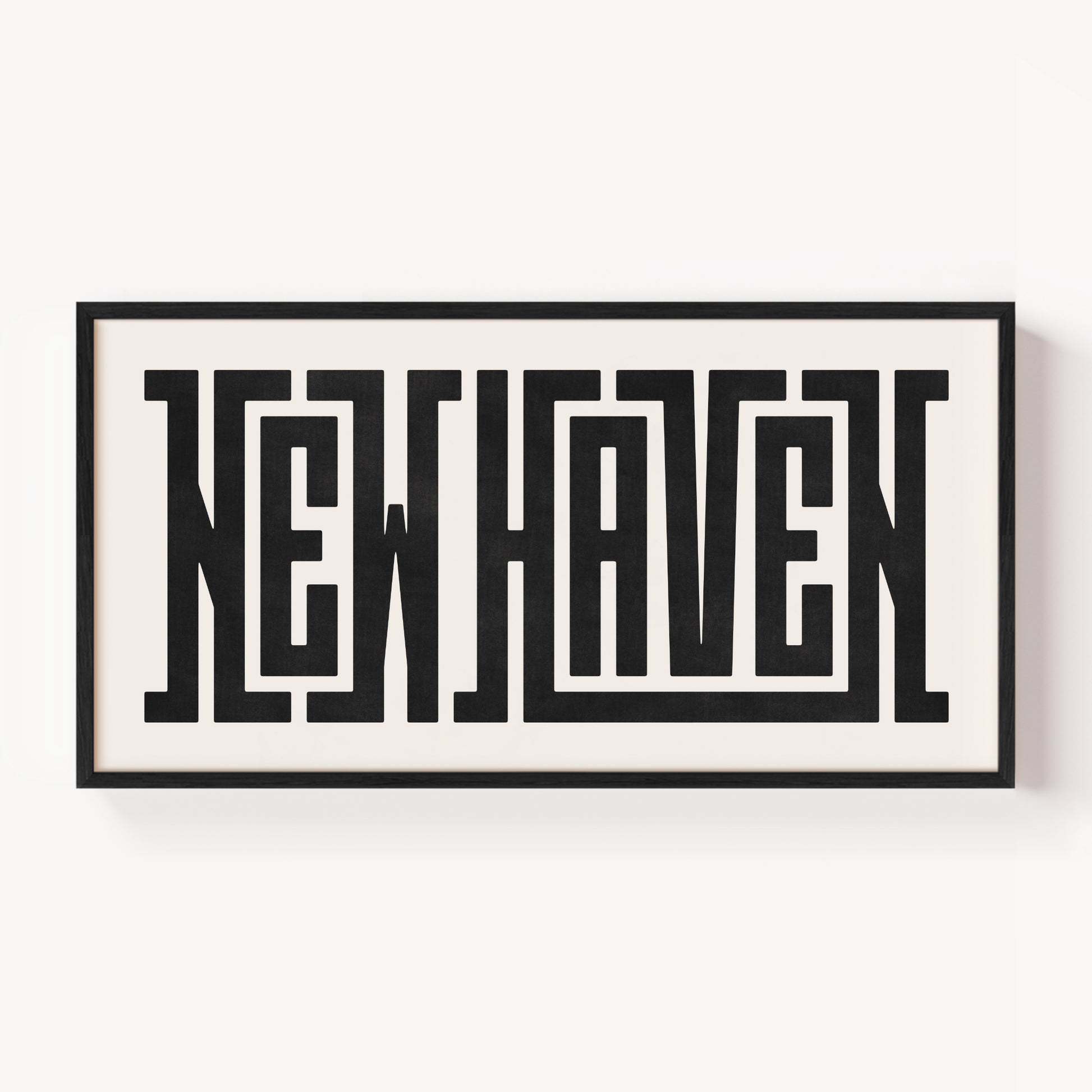 Modern Framed New Haven Art - Black Typography Design on White Background