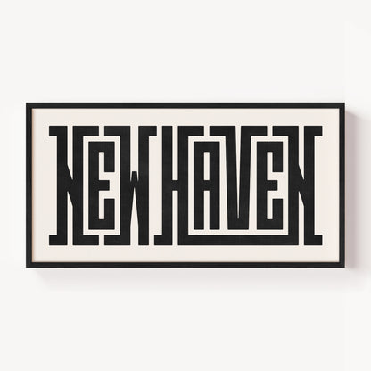 Modern Framed New Haven Art - Black Typography Design on White Background