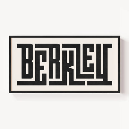 Modern Framed Berkeley Art - Black Typography Design on White Background
