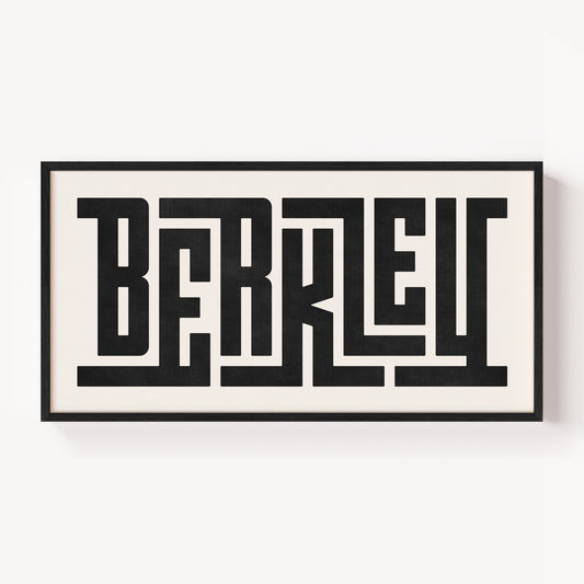 Modern Framed Berkeley Art - Black Typography Design on White Background