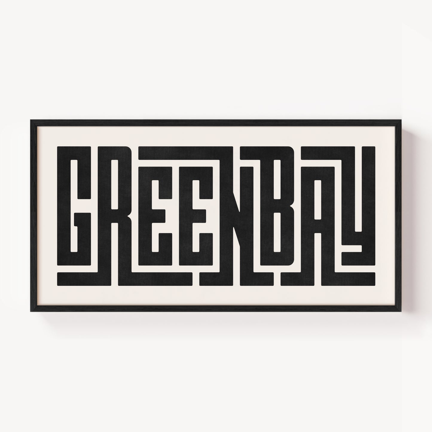 Modern Framed Green Bay Art - Black Typography Design on White Background