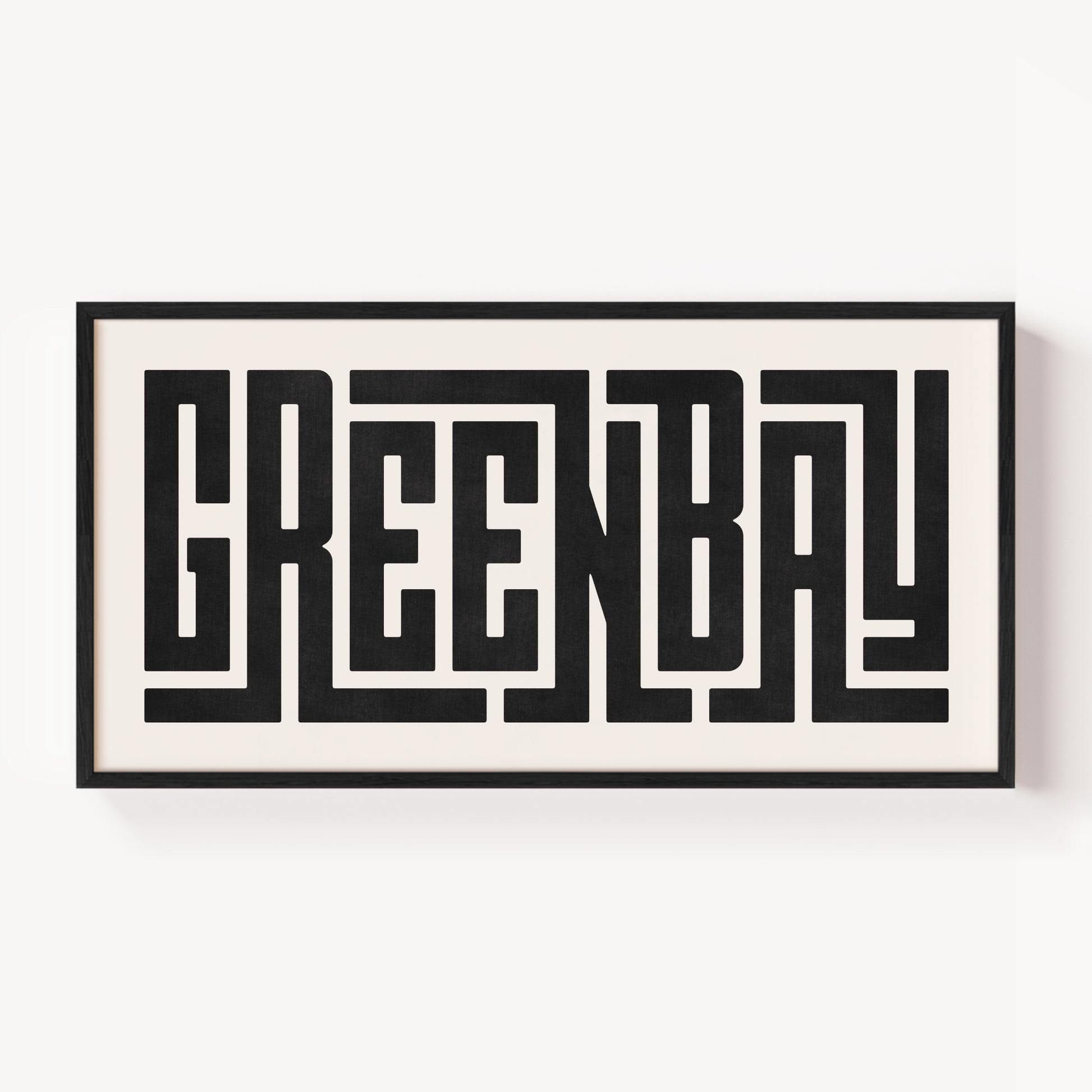 Modern Framed Green Bay Art - Black Typography Design on White Background