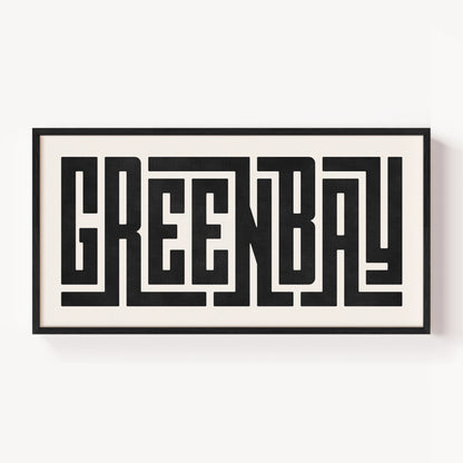 Modern Framed Green Bay Art - Black Typography Design on White Background