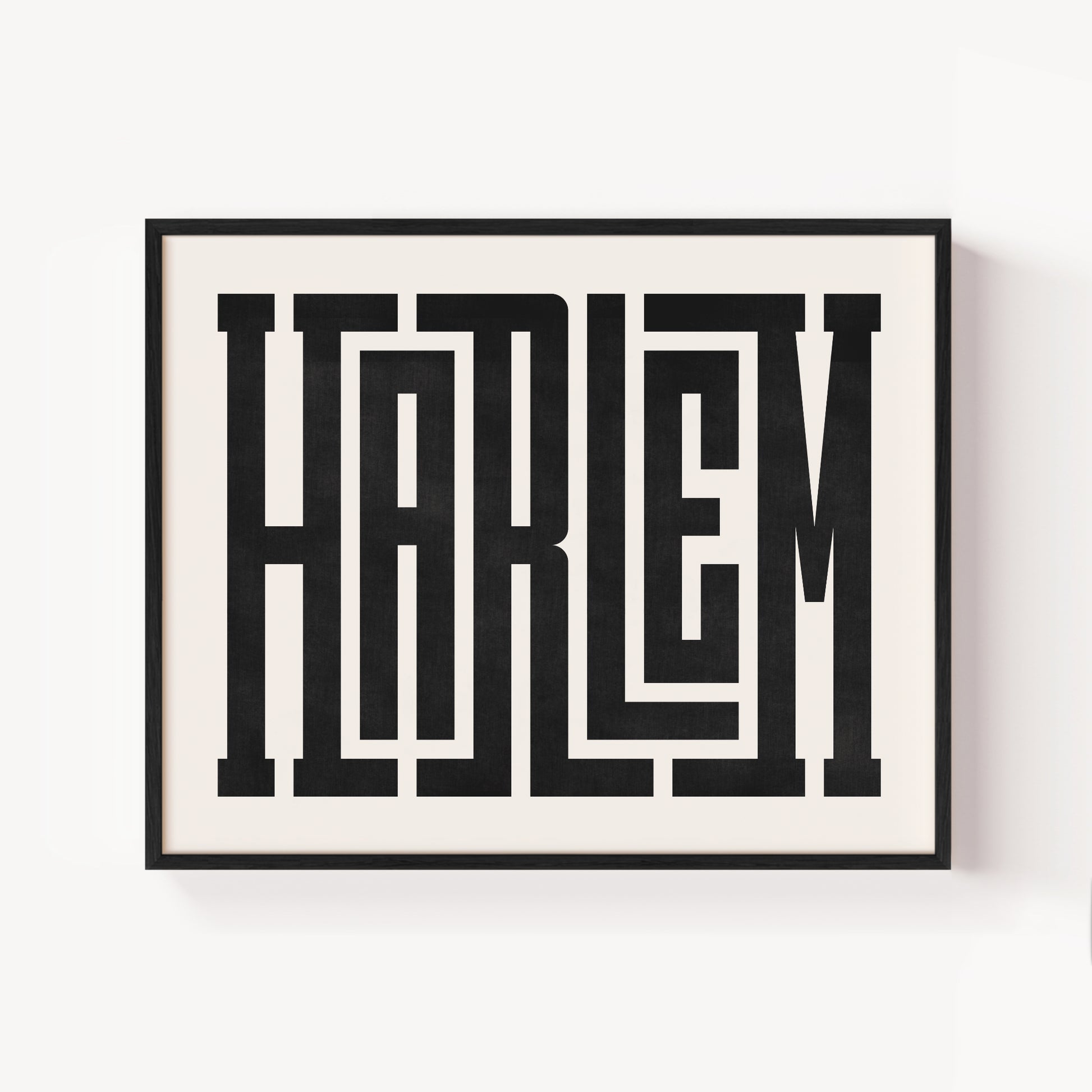Modern Framed Harlem Art - Black Typography Design on White Background