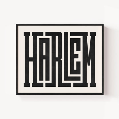 Modern Framed Harlem Art - Black Typography Design on White Background