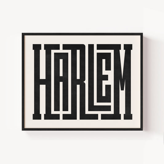 Modern Framed Harlem Art - Black Typography Design on White Background