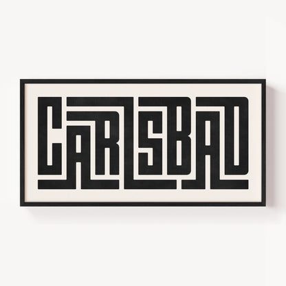 Modern Framed Carlsbad Art - Black Typography Design on White Background