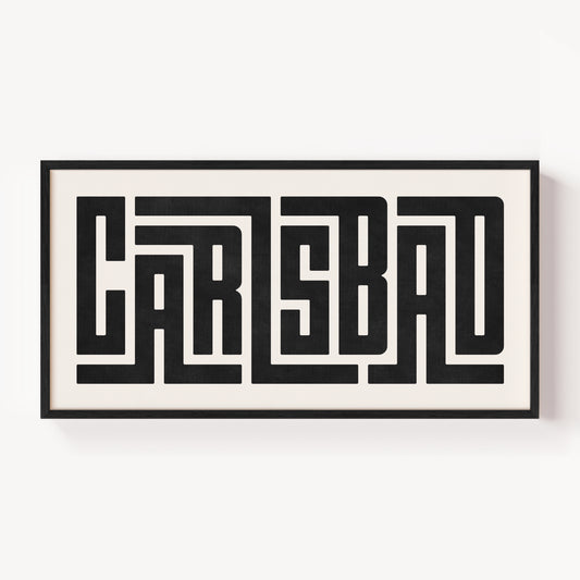 Modern Framed Carlsbad Art - Black Typography Design on White Background