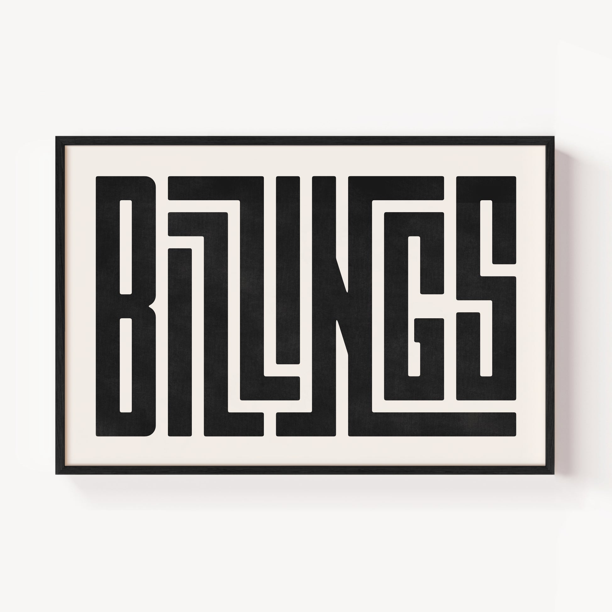 Modern Framed Billings Art - Black Typography Design on White Background