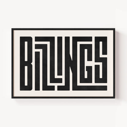 Modern Framed Billings Art - Black Typography Design on White Background