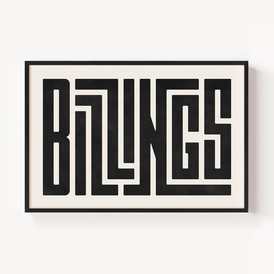 Modern Framed Billings Art - Black Typography Design on White Background