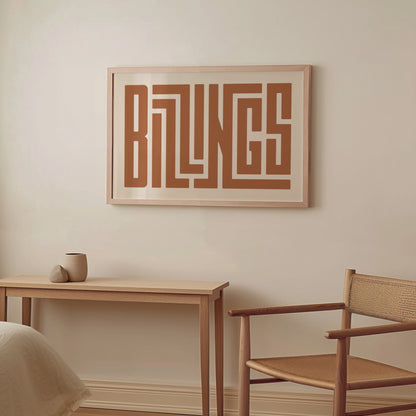 Wood framed minimalist Billings Wall Decor in Boho style room wtih neutral colors