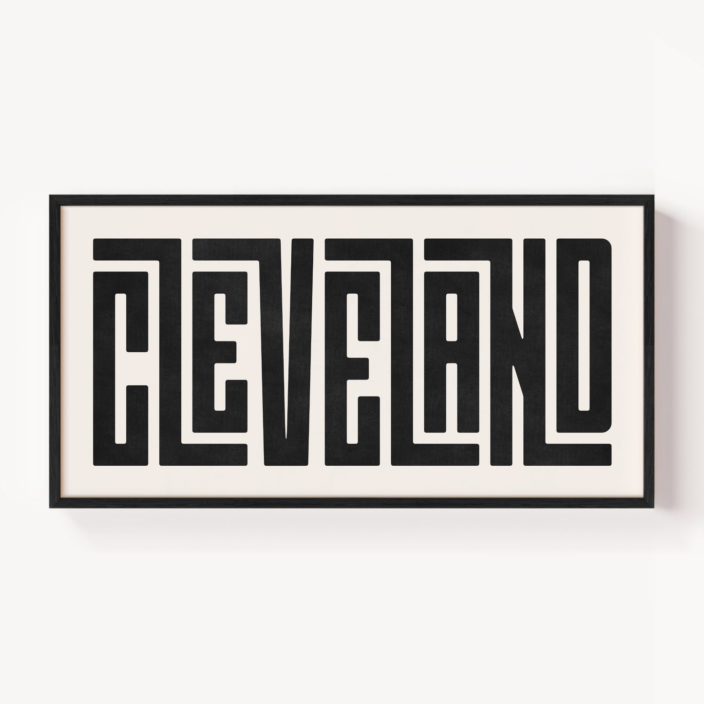 Modern Framed Cleveland Art - Black Typography Design on White Background