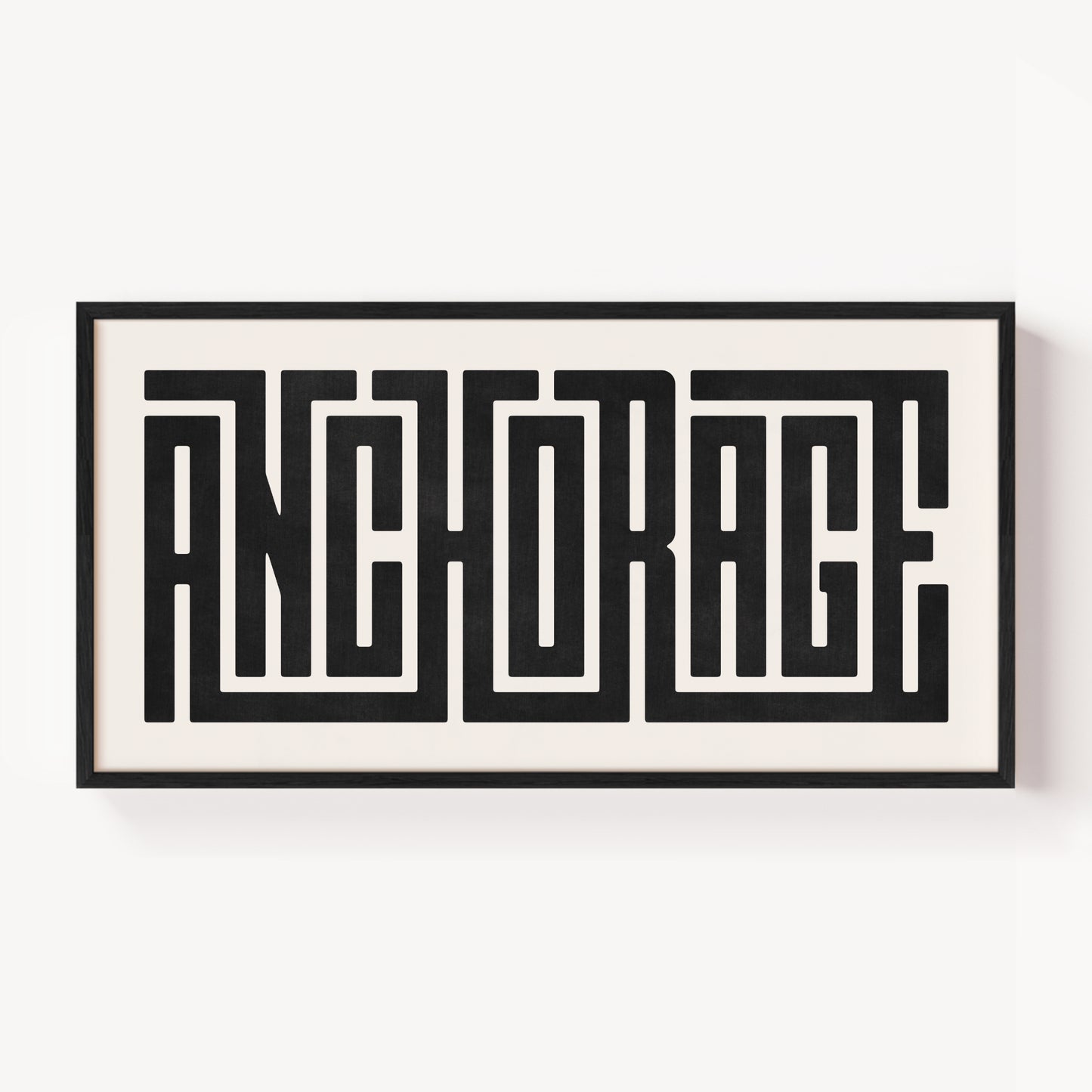 Modern Framed Anchorage Art - Black Typography Design on White Background