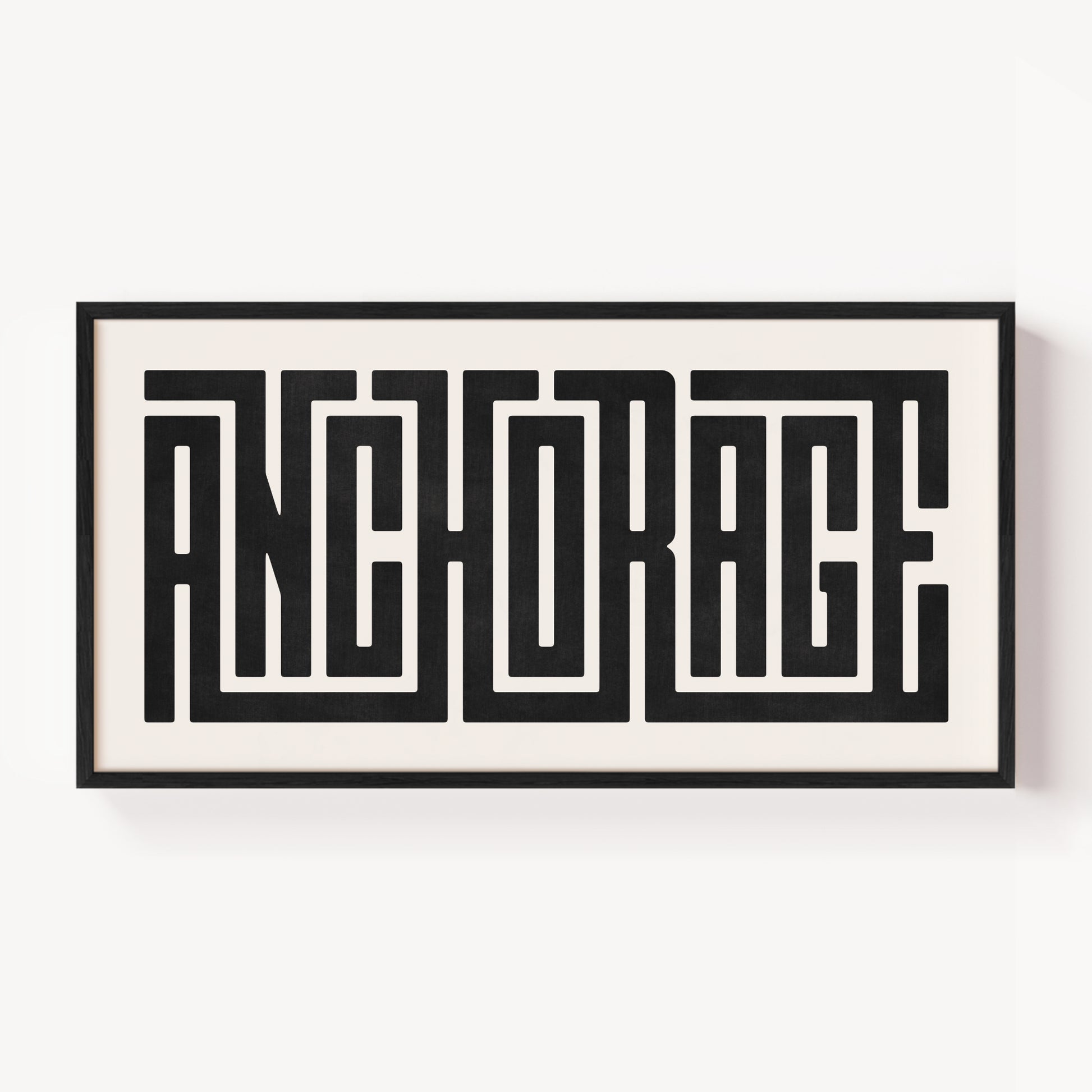 Modern Framed Anchorage Art - Black Typography Design on White Background