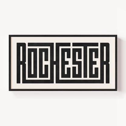 Modern Framed Rochester Art - Black Typography Design on White Background