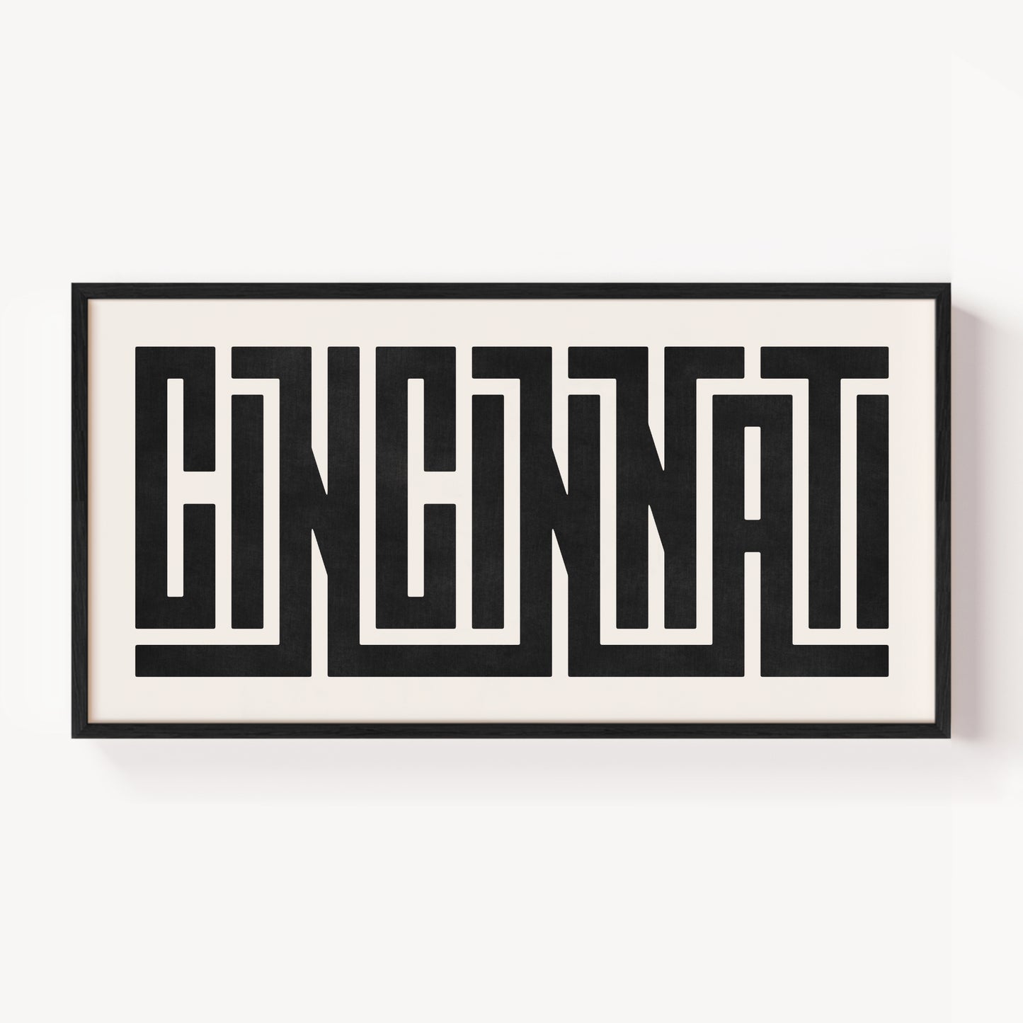 Modern Framed Cincinnati Art - Black Typography Design on White Background